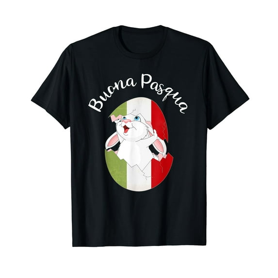 Buona Pasqua Italian Easter Bunny In Egg Flag Of Italy Print T-Shirt Men Women Casual Vintage T-Shirt