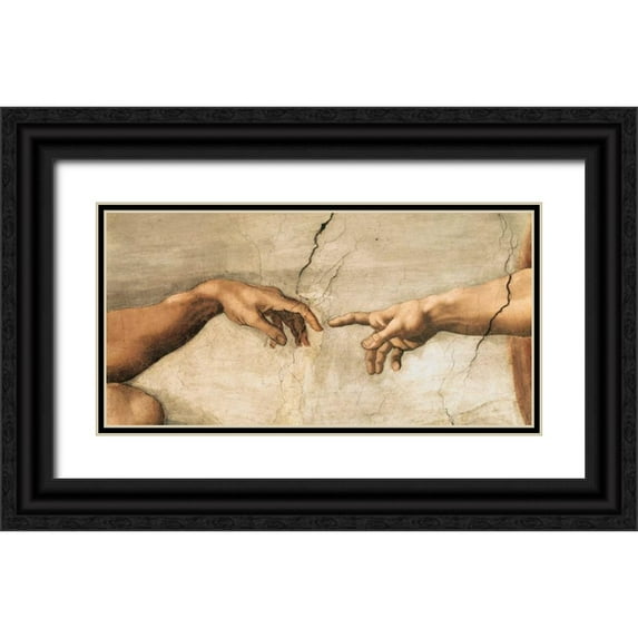 Buonarroti, Michelangelo 24x14 Black Ornate Wood Framed with Double Matting Museum Art Print Titled - La creazione di Adamo