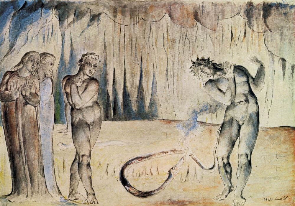 Buoso Donati attacked by serpent Canvas Art - William Blake (24 x 36)