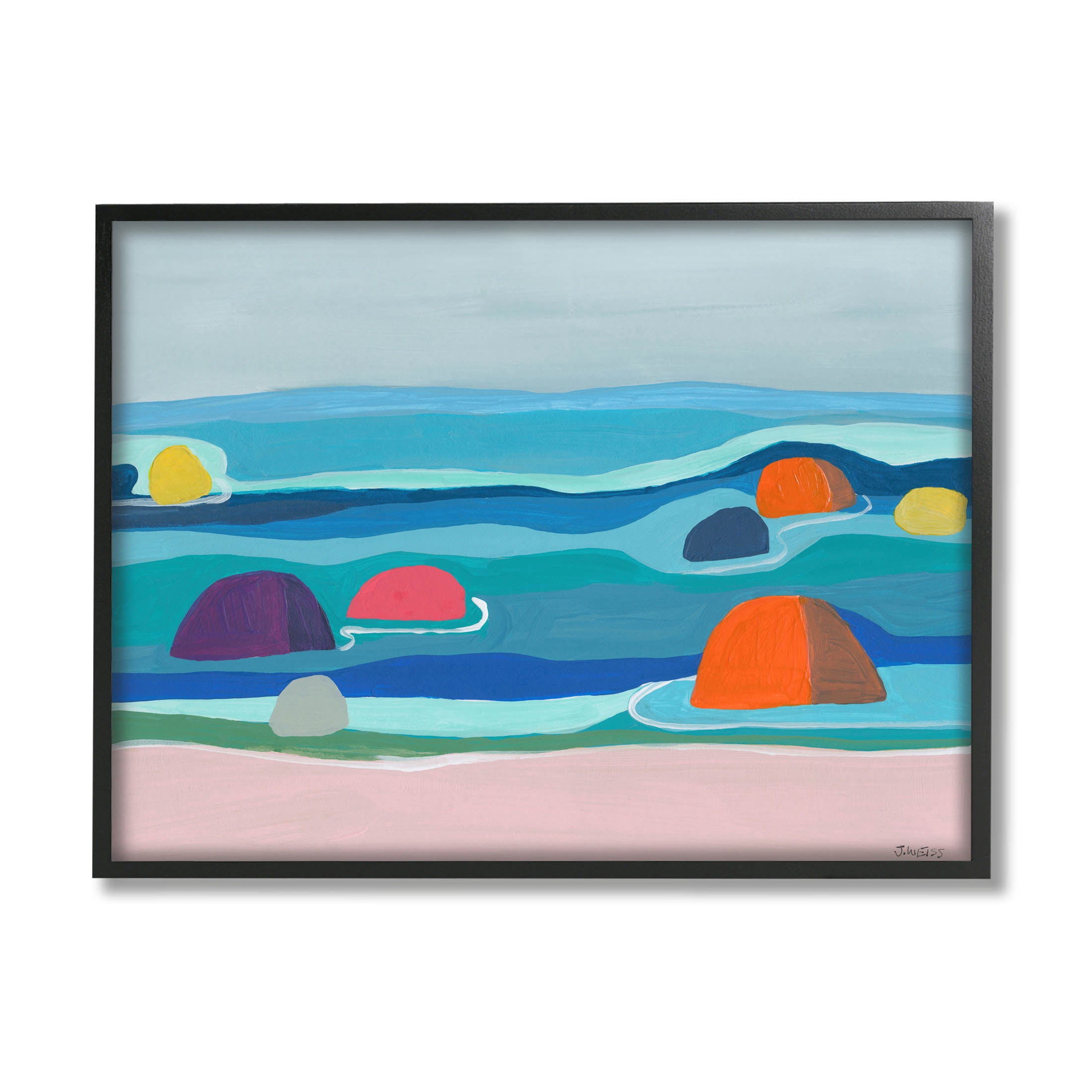 Buoy Floating Ocean Waves Coastal Painting Black Framed Art Print Wall Art
