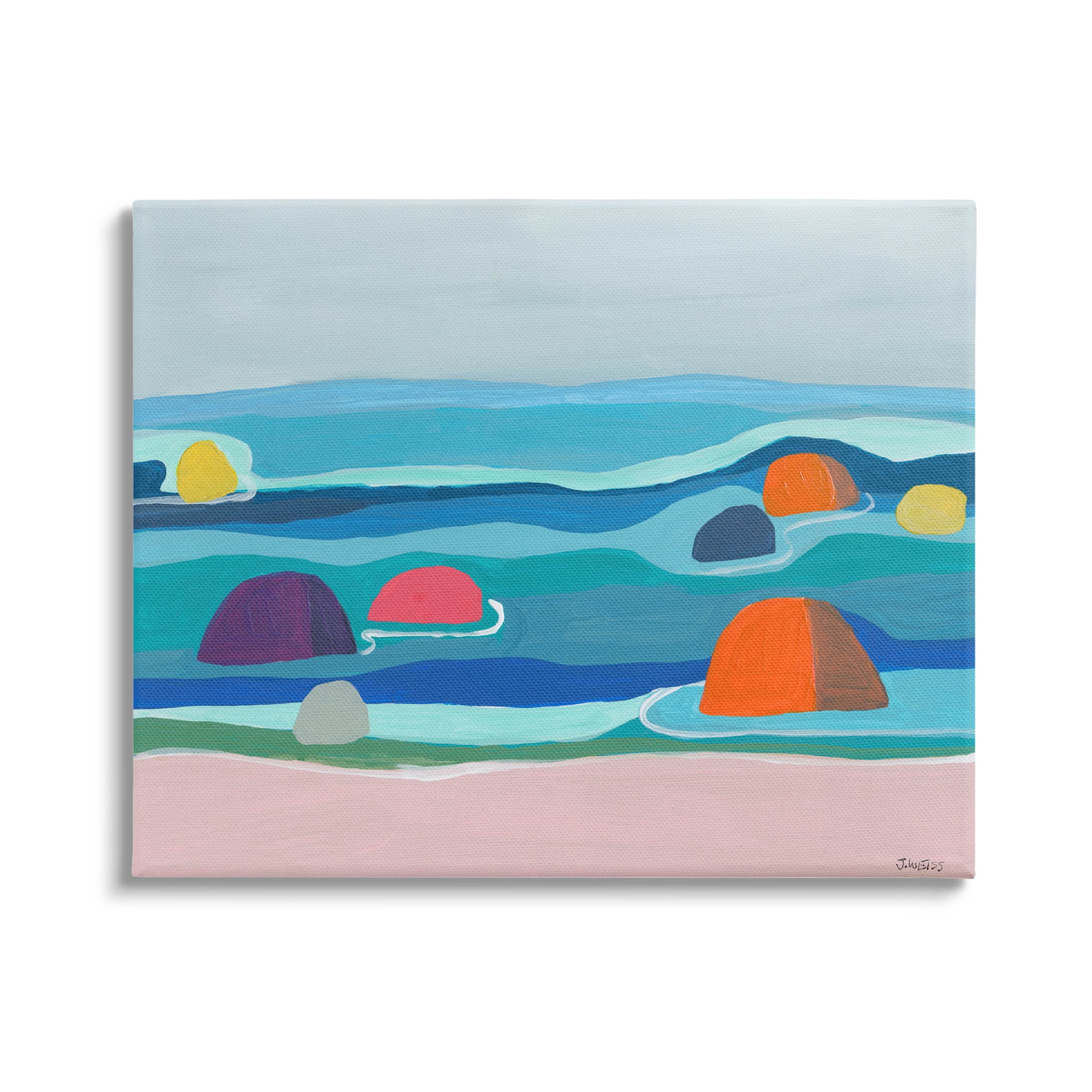 Buoy Floating Ocean Waves Coastal Painting Gallery Wrapped Canvas Print Wall Art