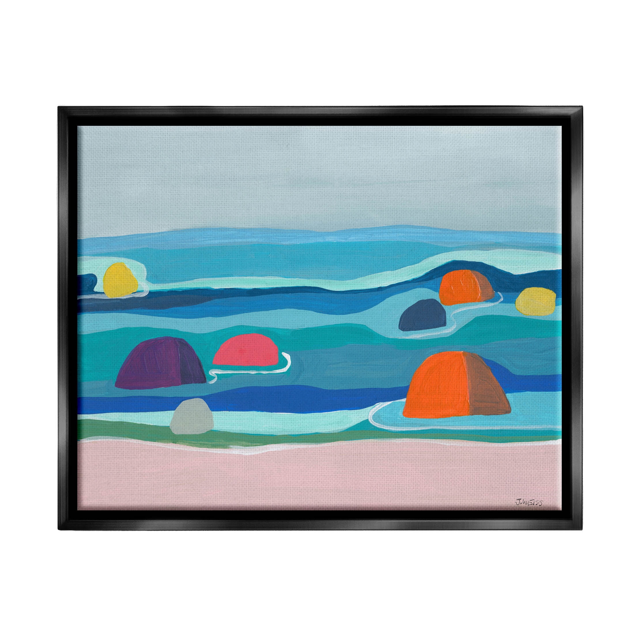 Buoy Floating Ocean Waves Coastal Painting Jet Black Framed Art Print Wall Art