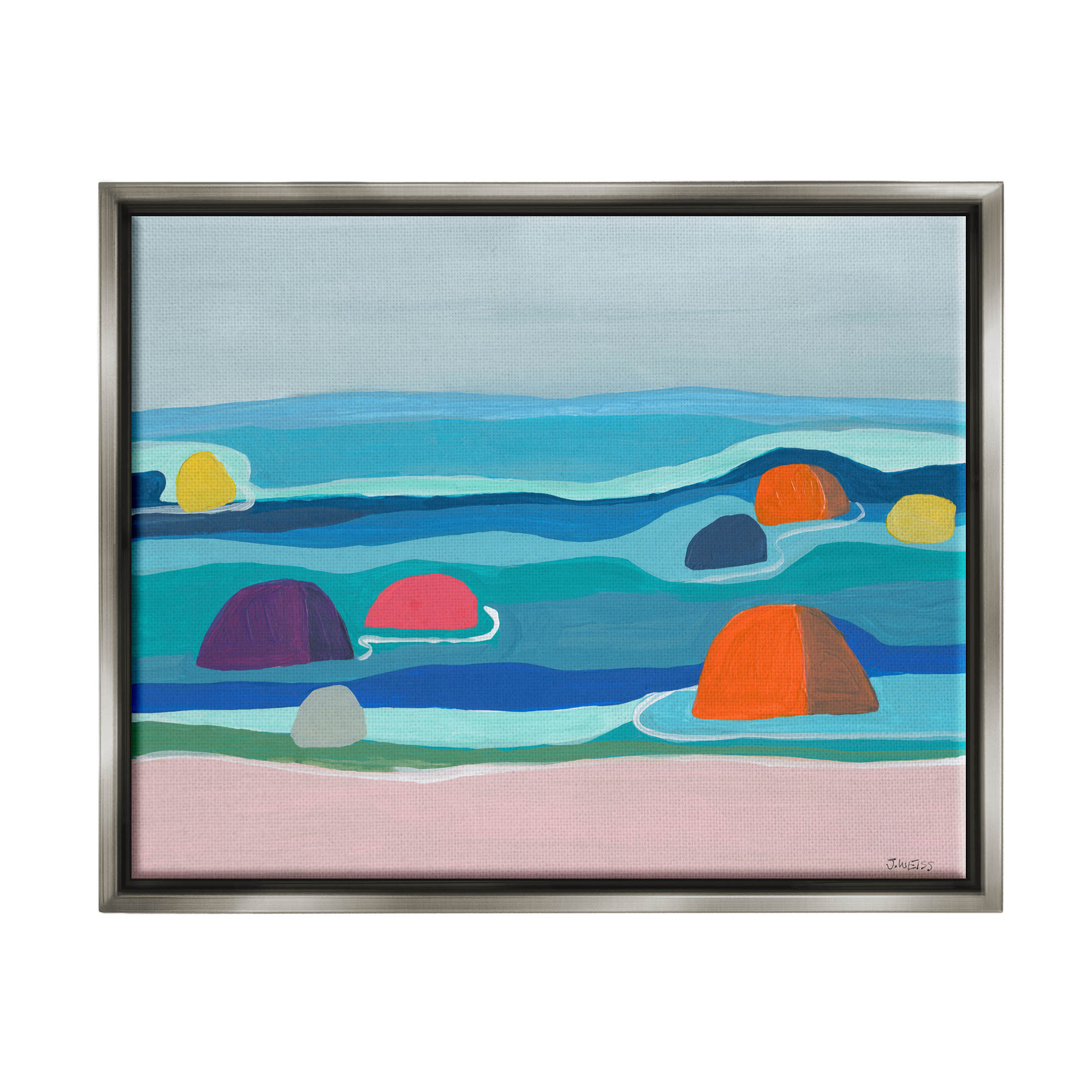 Buoy Floating Ocean Waves Coastal Painting Luster Gray Framed Art Print Wall Art