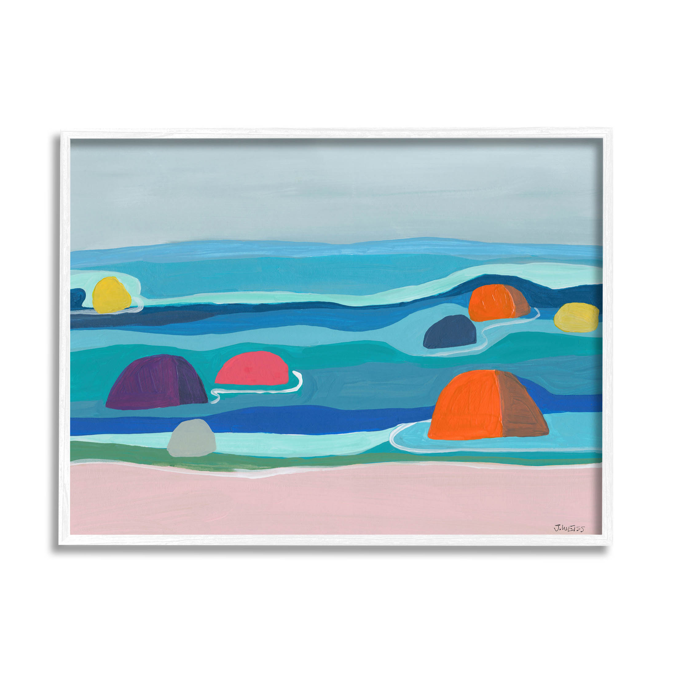 Buoy Floating Ocean Waves Coastal Painting White Framed Art Print Wall Art