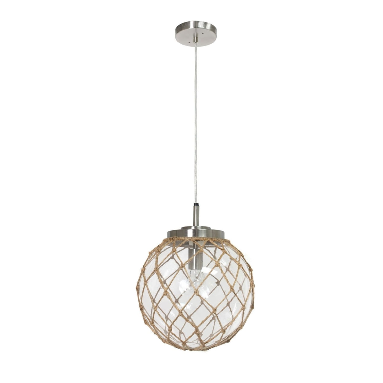 Glass Float Pendant Light With Rope Covered Chain 