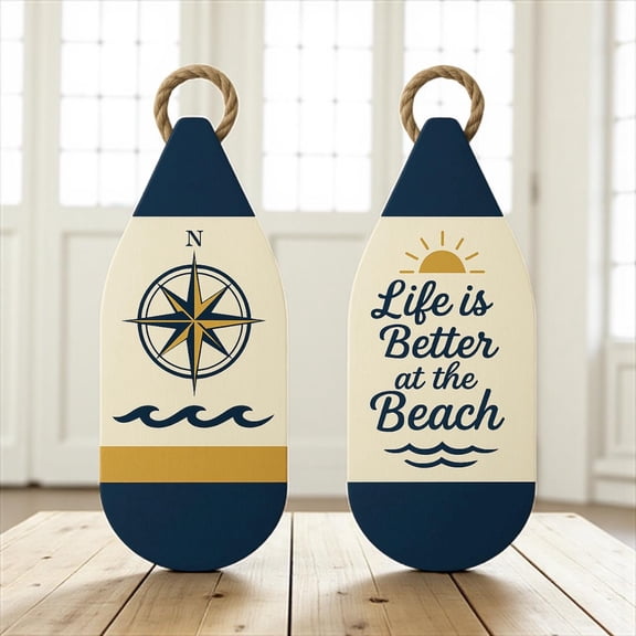 Buoy Wall Decor Set of 2 Coastal Nautical Beach House Wall Art, Indoor/Outdoor PVC, Ready to Hang