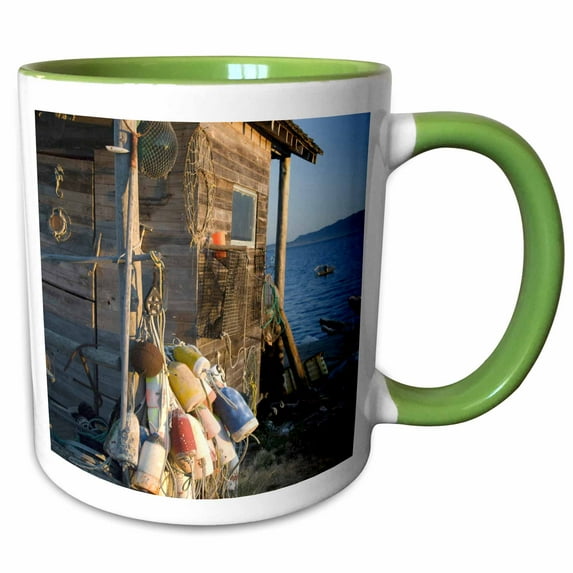 3drose, Buoys, Legoe Bay Fishing Shack, Lummi Island, Wa - Us48 Rsc0125 - Roddy Scheer, 11oz Two-tone Green Mug
