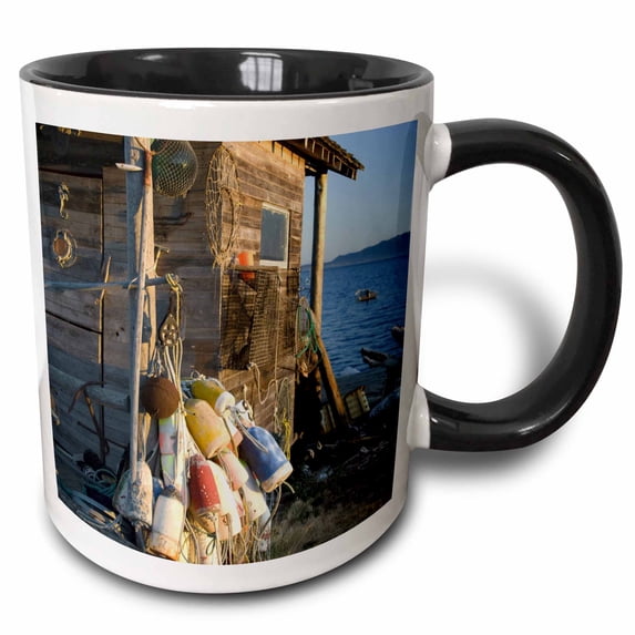 3drose, Buoys, Legoe Bay Fishing Shack, Lummi Island, Wa - Us48 Rsc0125 - Roddy Scheer, 15oz Two-tone Black Mug