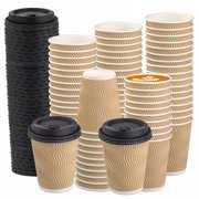 Bupete 12oz Disposable Coffee Cups with Lids(70 Pack), Corrugated 12oz Paper Cups, Insulated Paper Hot Coffee Cup, Coffee Cups with Lids