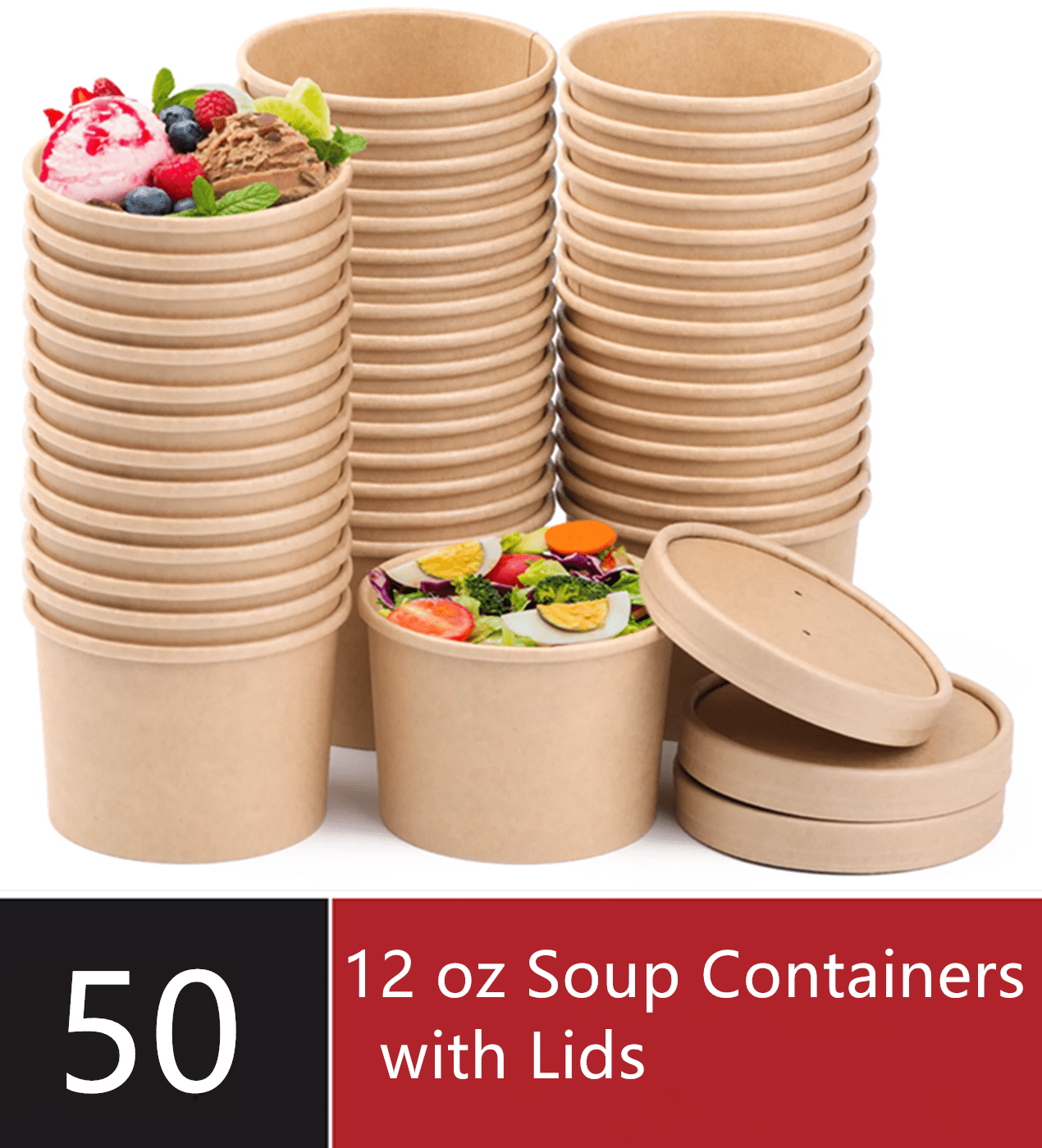 Bupete 50 Pack 12 oz Soup Containers with Lids,Disposable Containers