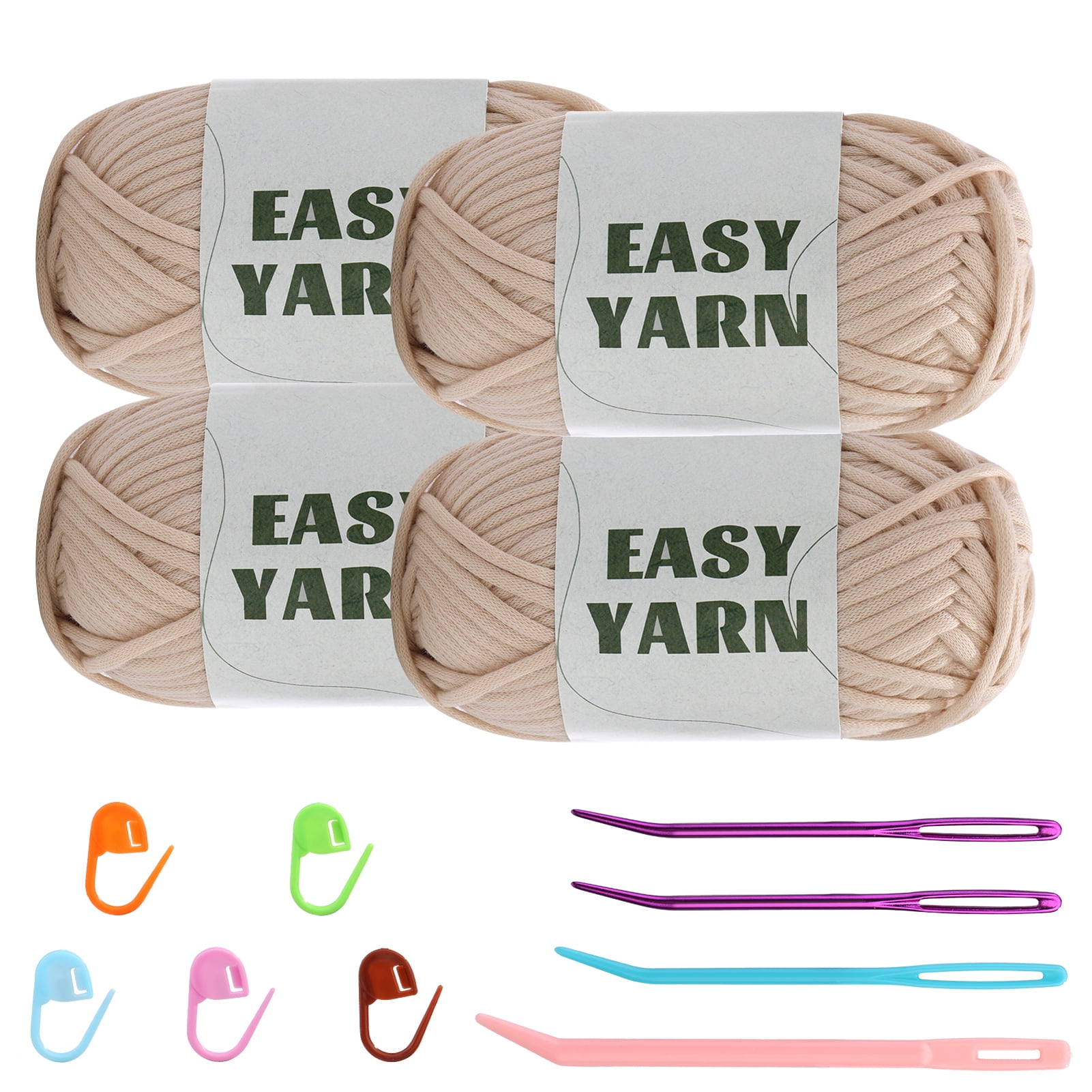 Bupete Yarn for Crocheting & Knitting, Easy Yarn for Beginners with  Easy-to-See Stitches, Stitch Marker, Big Eye Blunt Needle, Beginner Yarn  for Crocheting,(Beige) 