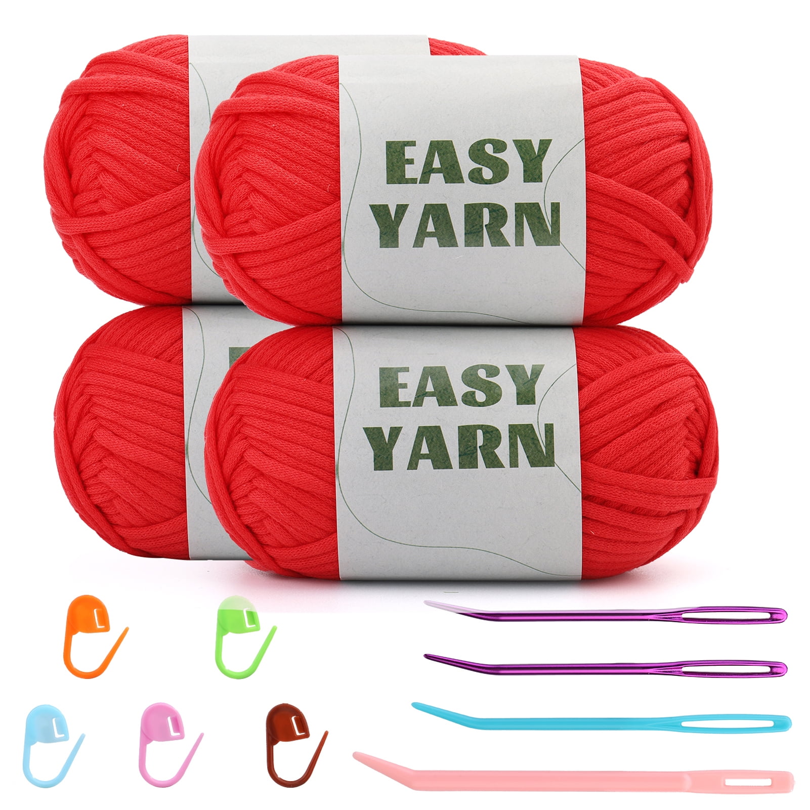 Bupete Yarn for Crocheting & Knitting, Easy Yarn for Beginners with  Easy-to-See Stitches, Stitch Marker, Big Eye Blunt Needle, Beginner Yarn  for Crocheting,(Red) 