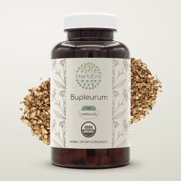 HerbEra Bupleurum Capsules, Organic Herbal Dietary Supplement for Liver Support, Certified Organic Bupleurum (Bupleurum Chinense) Dried RootCapsules, Natural, 120 Capsules