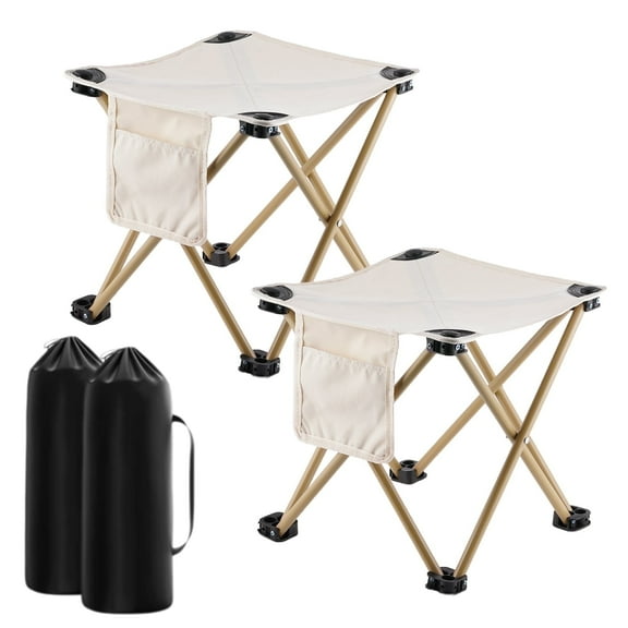 Buquapse 2Pcs Portable Folding Camping Stool, Mini Lightweight Camping Chair with Side Pocket, Collapsible Stool for Outdoor Footrest Fishing Hiking and Beach