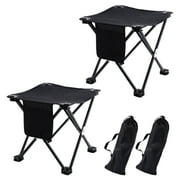 Buquapse 2Pcs Portable Folding Camping Stool, Mini Lightweight Backpacking Slacker Chair with Side Pocket, Collapsible Stool for Outdoor Footrest Fishing Hiking Gardening and Beach
