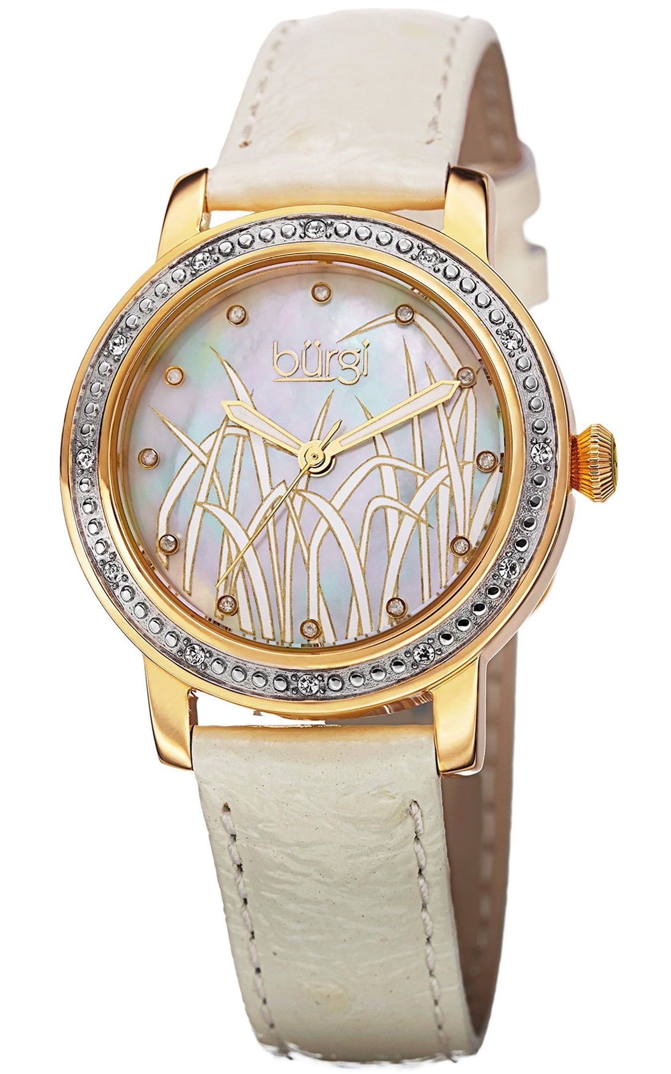 Burgi White Mother of Pearl BUR086SS Stainless Steel Diamond Swiss Quartz Burgi Womens Watches in Watches - Walmart.com main image 3