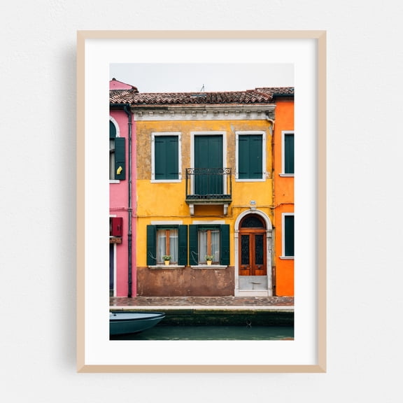 Burano Residential 04 - Venice Veneto Italy Photography Architecture Travel Poster Boho Street Photography Vintage Oak Framed Wall Art Print 5 x 7 inches