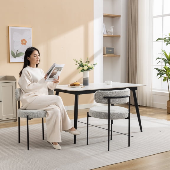 Burbank Modern Round Dining Chairs, Set Of 2, Black White