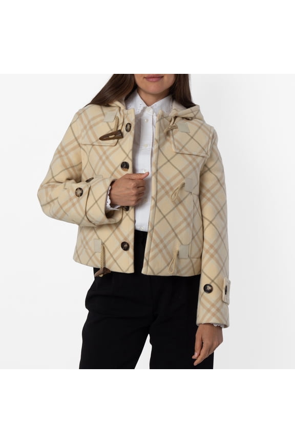 All Over Check Pattern Wool Blend Hooded Jacket, Brand Size 6 ( US Size 4 )