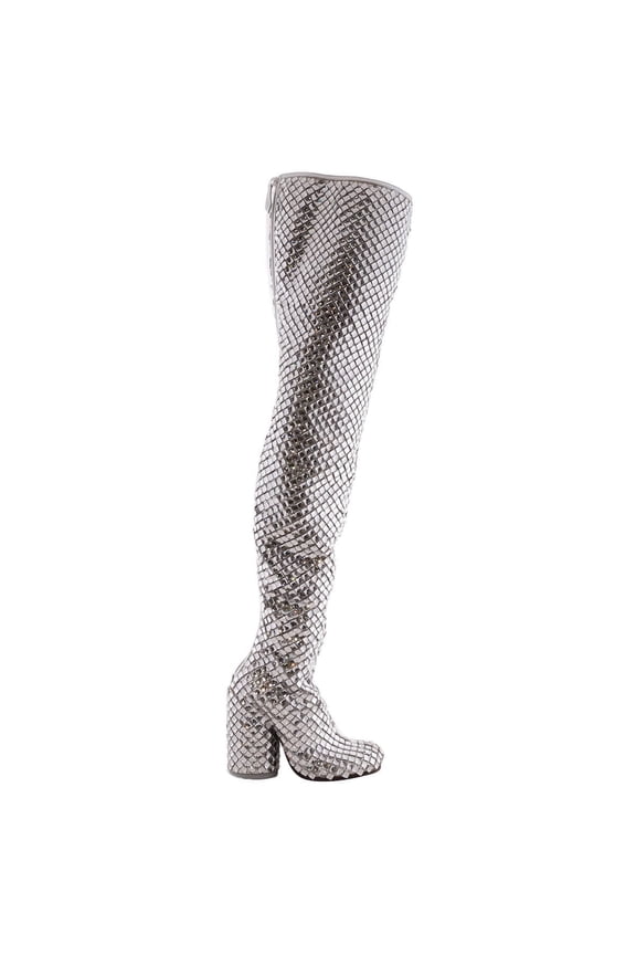 Anita Over-The-Knee 110 mm Heel Boot in Silver/Crystal, Brand Size 36 ( US Size 6 )