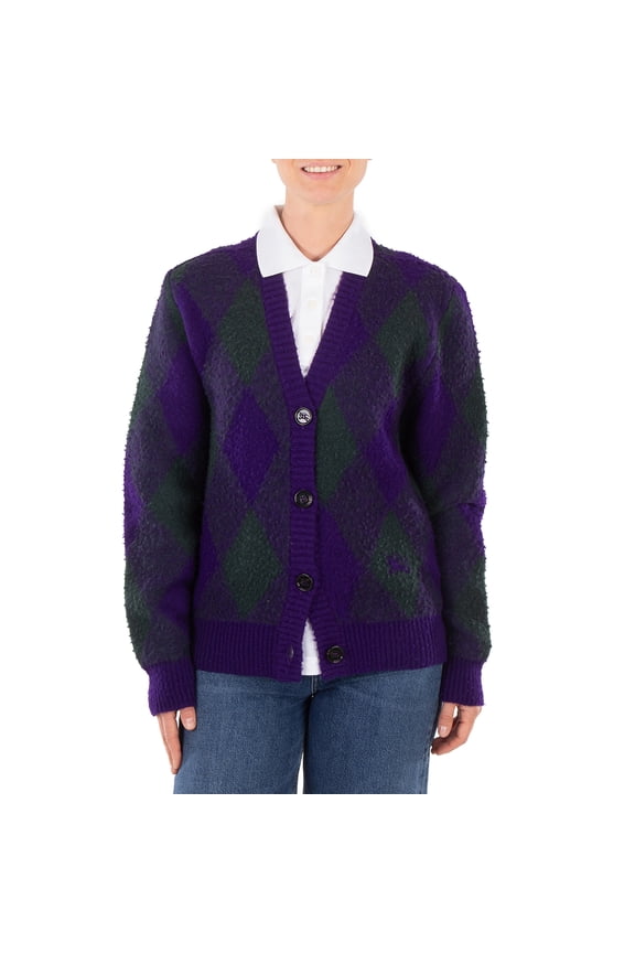 Argyle-Intarsia-Knit V-Neck Wool Cardigan, Size X-Small