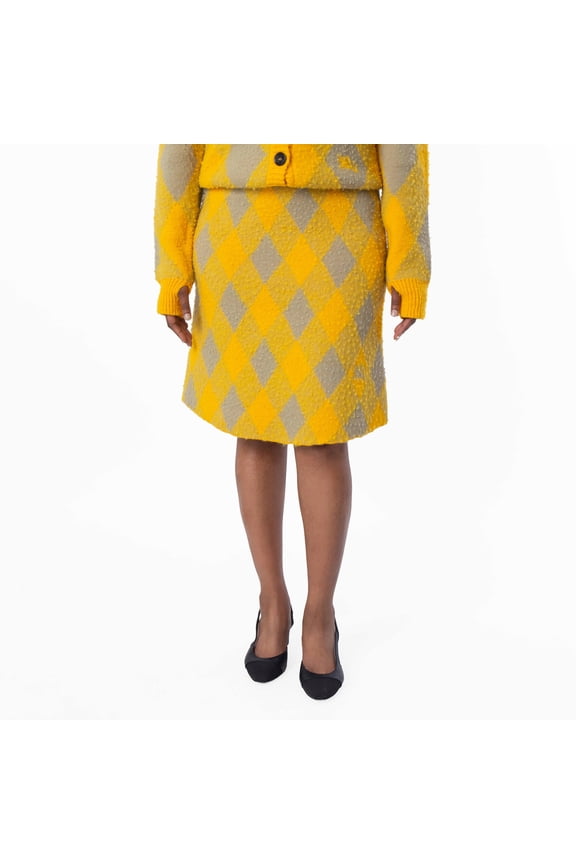 Argyle Knee Length Wool Skirt, Size Medium