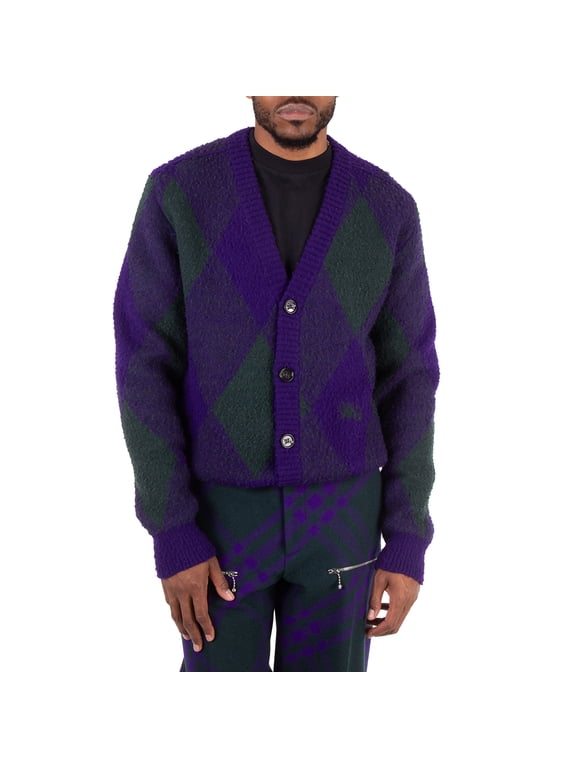 Argyle-Pattern Wool Cardigan, Size Small