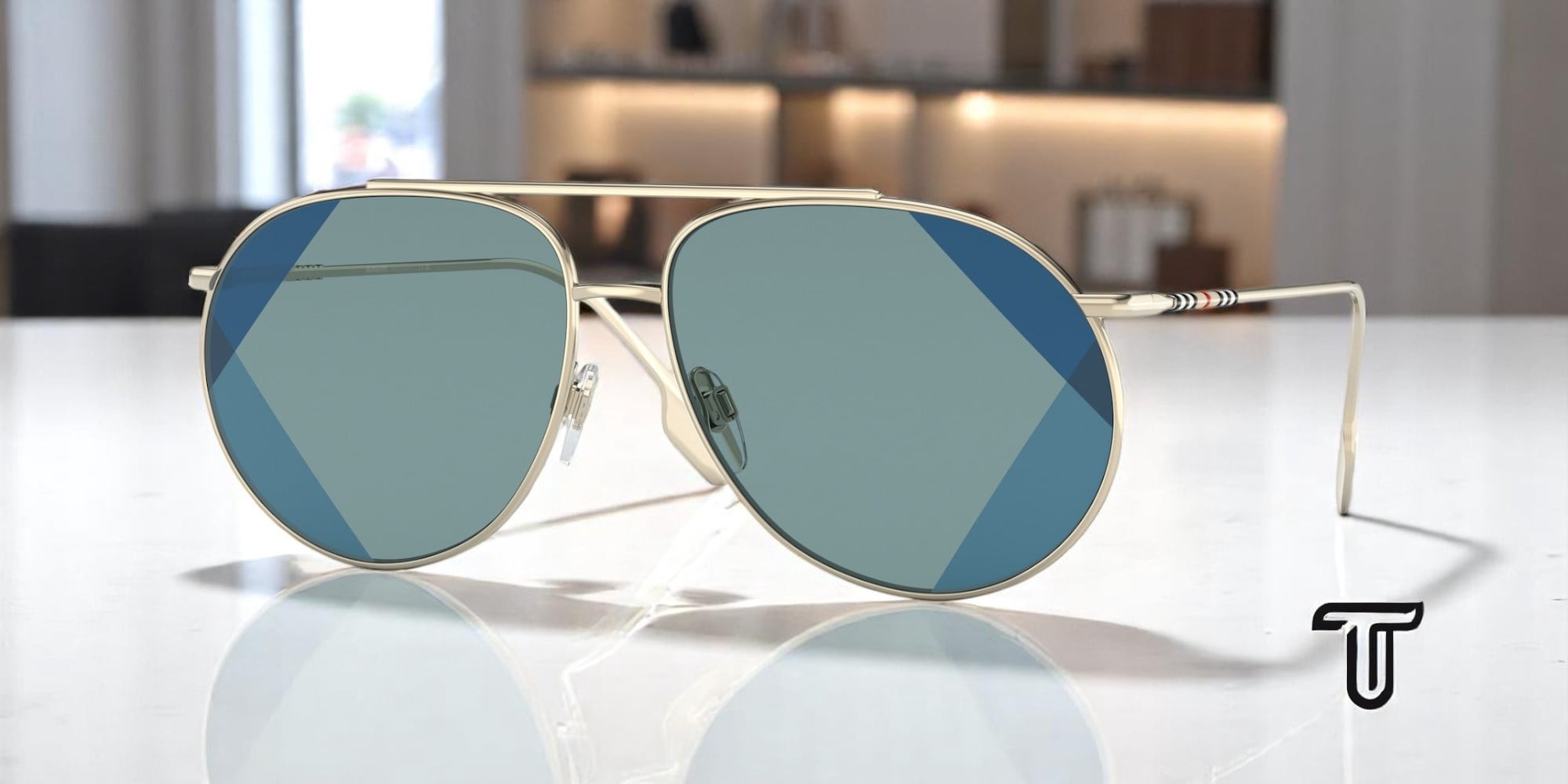 Burberry Women\'s Gold Pilot Sunglasses! Burberry BE3147 110981 Sunglasses Women main image 4