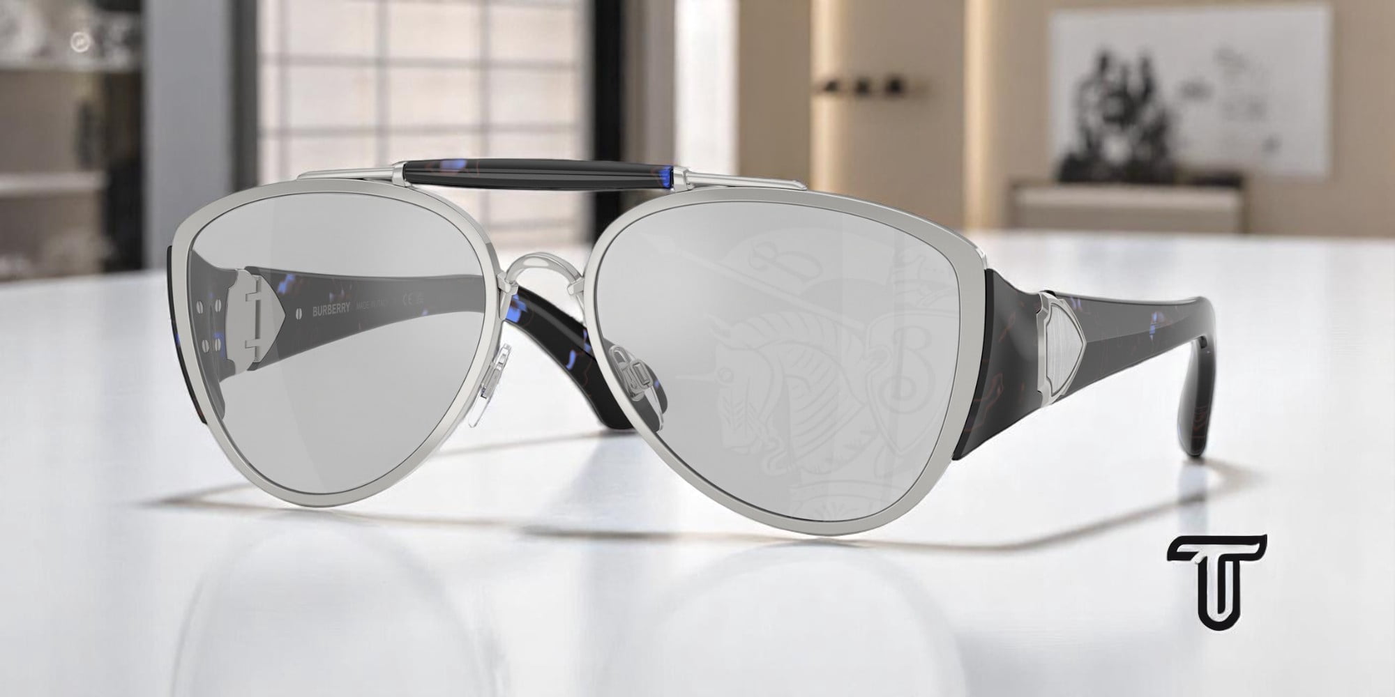 Burberry BE 3161 Metal Unisex Pilot Sunglasses Silver 60mm  display picture 2