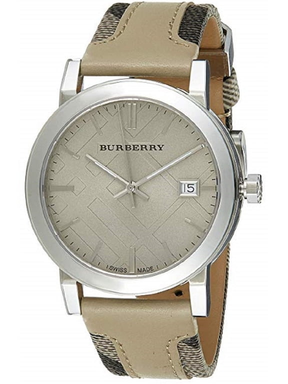 BU9021 Women's Large Check Tan Leather and Canvas Strap Cream Dial Watch