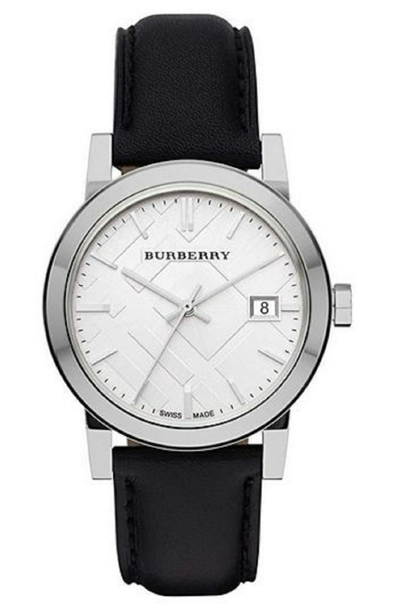 BU9106 Large Check Black Leather Strap Watch