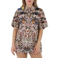 thumbnail image 1 of Burberry Badge Appliques Iris Floral-Print Silk Crepe De Chine Oversized Shirt, Brand Size 4 (US Size 2), 1 of 1