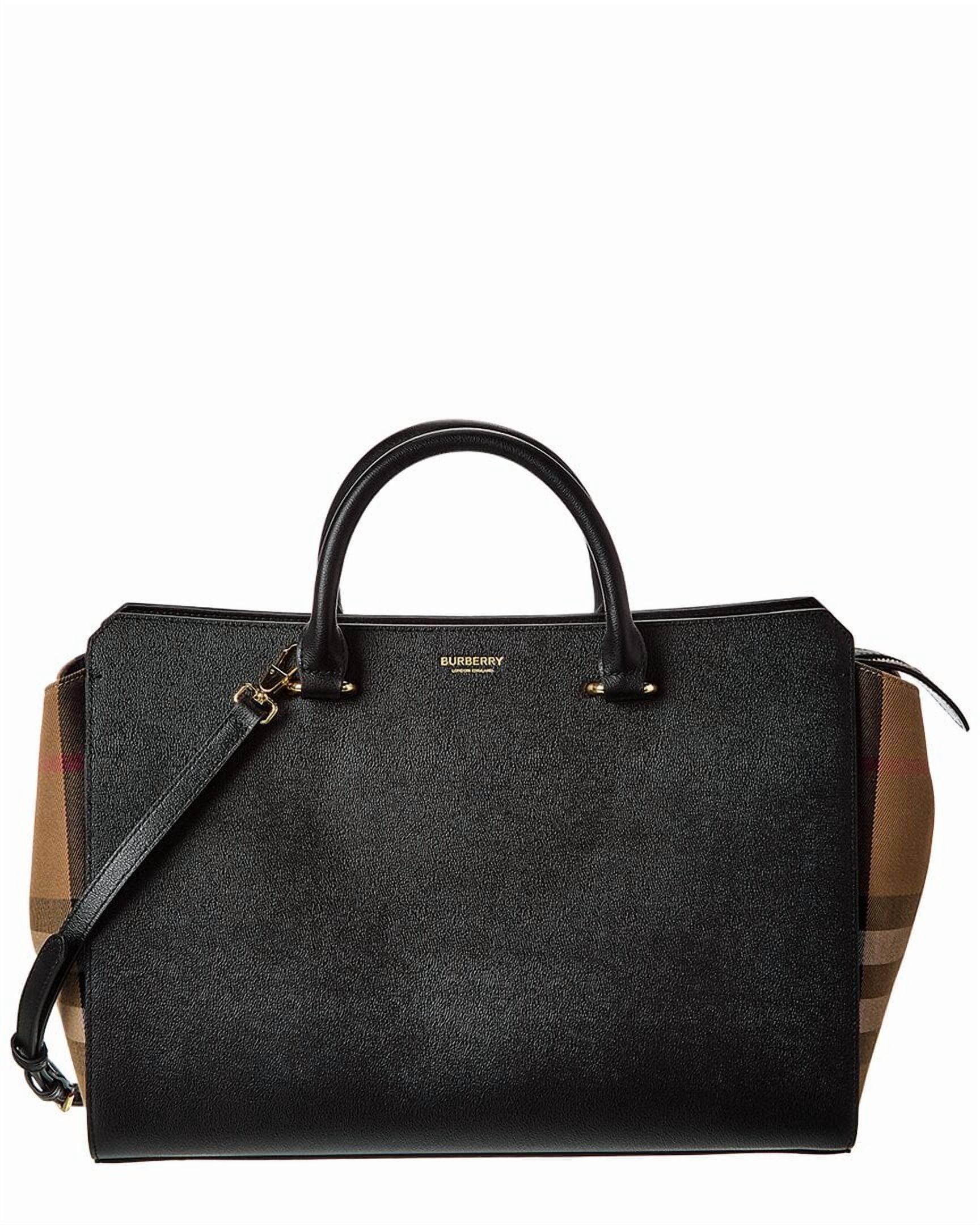 Burberry Banwell Medium Leather & Check Canvas Satchel, Black
