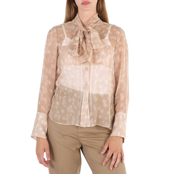 Burberry Beige Deer Print Pussybow Blouse, Brand Size 8 (US Size 6)