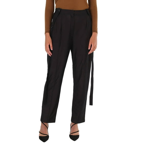 Burberry Black Chiffon And Jersey Tailored Trousers With Strap Detail, Brand Size 8 (US Size 6)