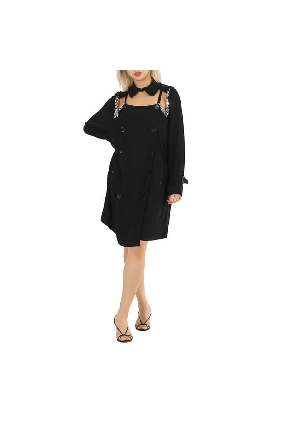 Black Deconstructed Crepe Trench Coat Dress, Brand Size 4 (US Size 2)