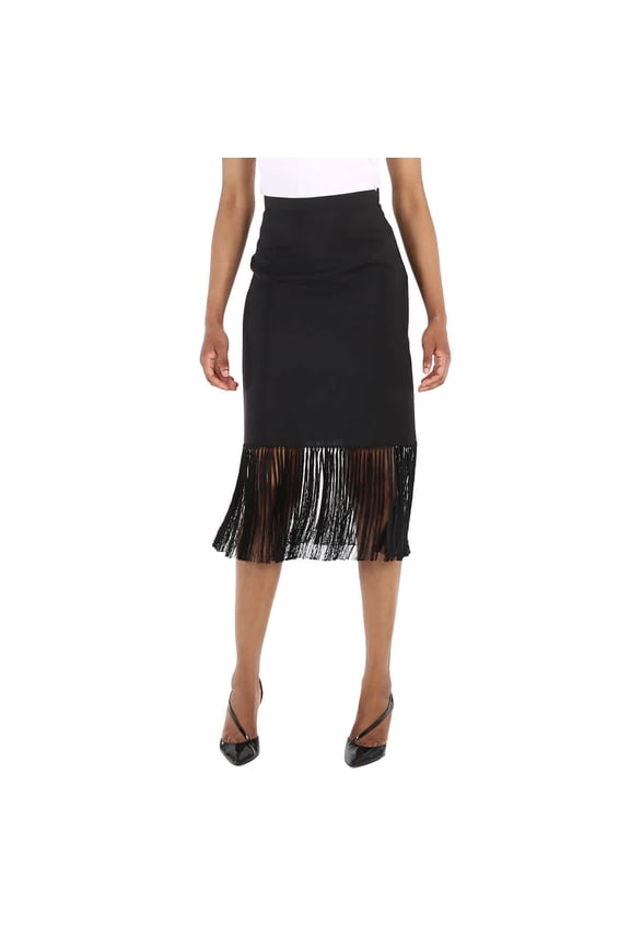 Black Mohair Wool A-line Fringed Skirt, Brand Size 2 (US Size 0)