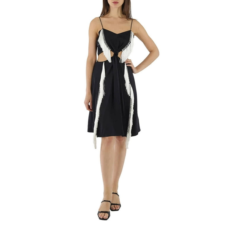 Burberry Black Silk Satin Slip Dress With Fringed Detail Brand Size 10 US Size 8 Walmart