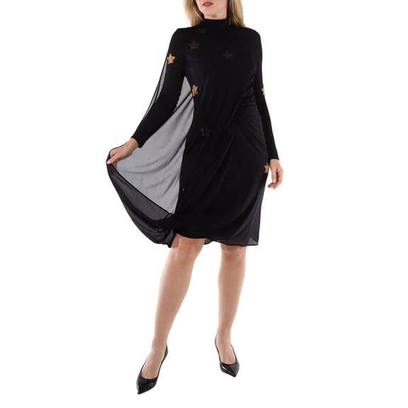 Burberry Black Star Motif Gathered Silk Viscose Dress, Brand Size 4 (US Size 2)