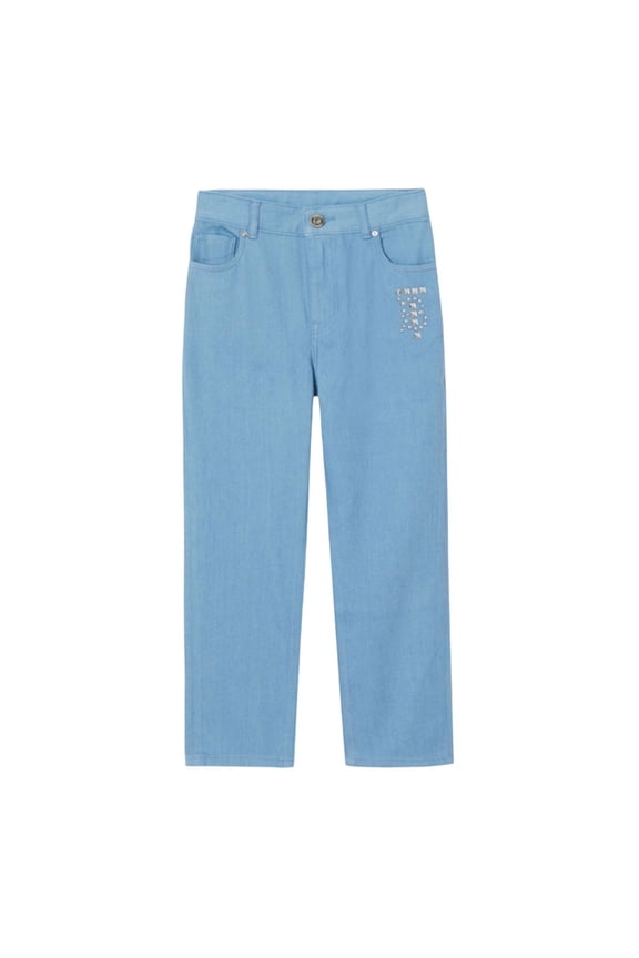 Boys Monogram Embroidery Denim Jeans, Size 12Y