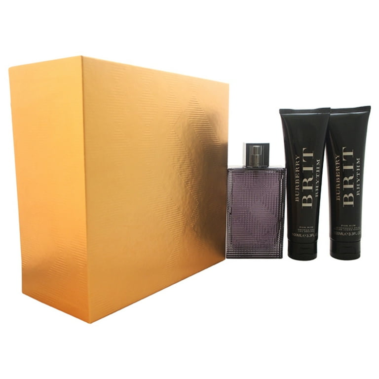 Burberry Brit Rhythm by Burberry for Men 3 Pc Gift Set 3oz EDT Spray 3.3oz Shower Gel 3.3oz After Shave Balm