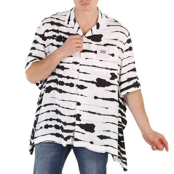 Burberry Cape Detail Short-sleeve Watercolour Print Twill Shirt, Size Small