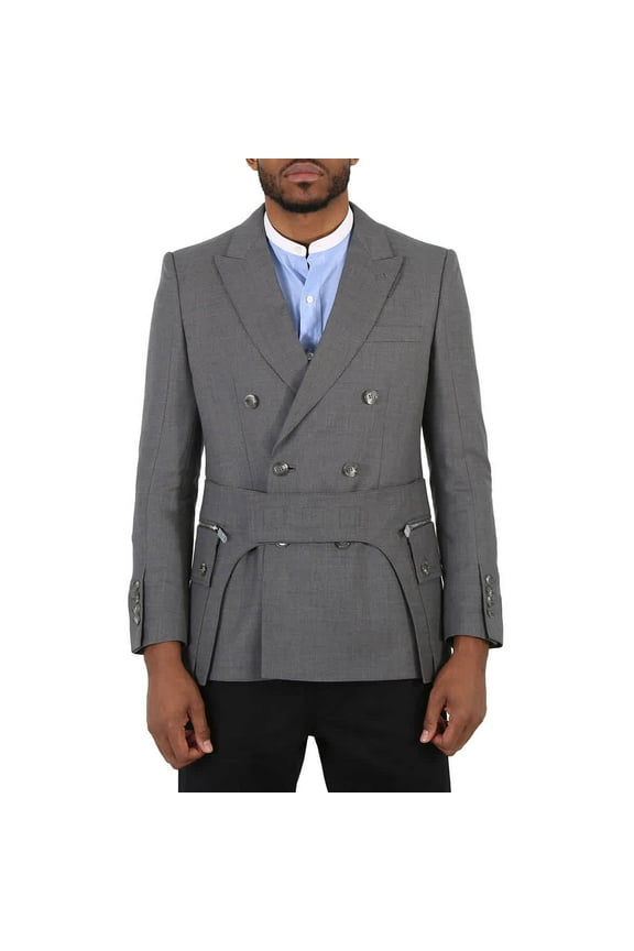 Charcoal Grey English Fit Wool Tailored Jacket With Cargo Belt Detail, Brand Size 46 (US Size 36)