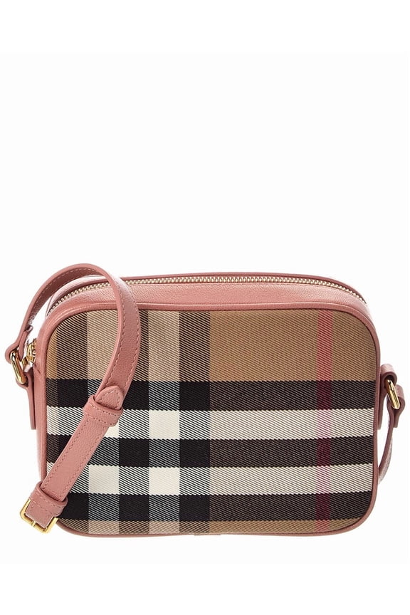 Check Canvas & Leather Crossbody, Pink