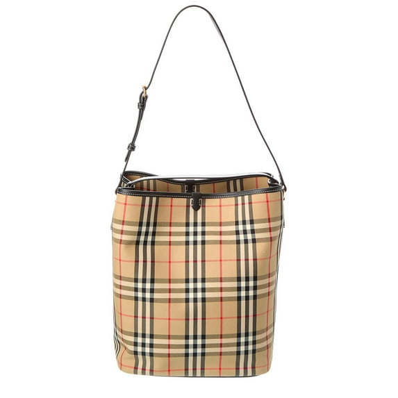 Burberry Check Canvas & Leather Tote, Black