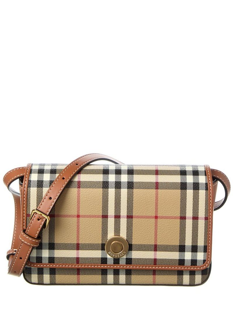 Burberry Check E-Canvas & Leather Crossbody, Brown - Walmart.com
