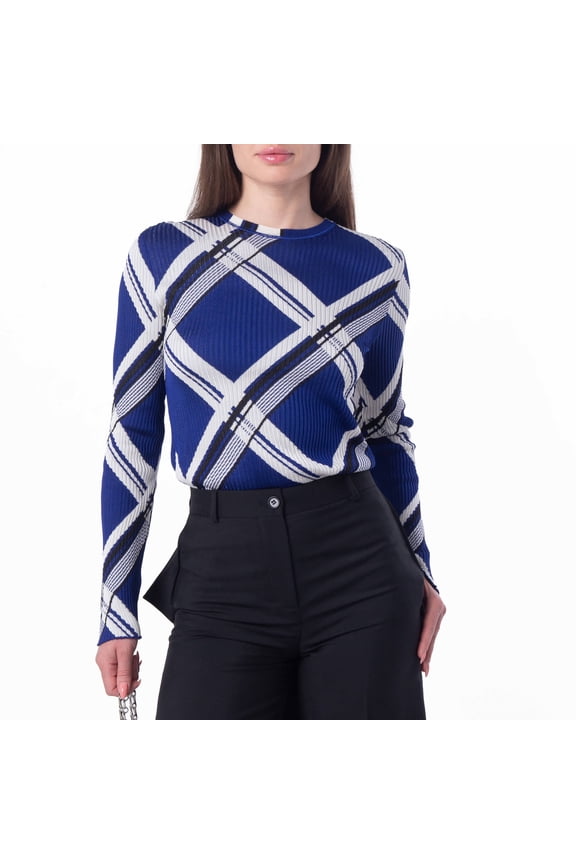 Check Jacquard Silk Sweater, Size Large
