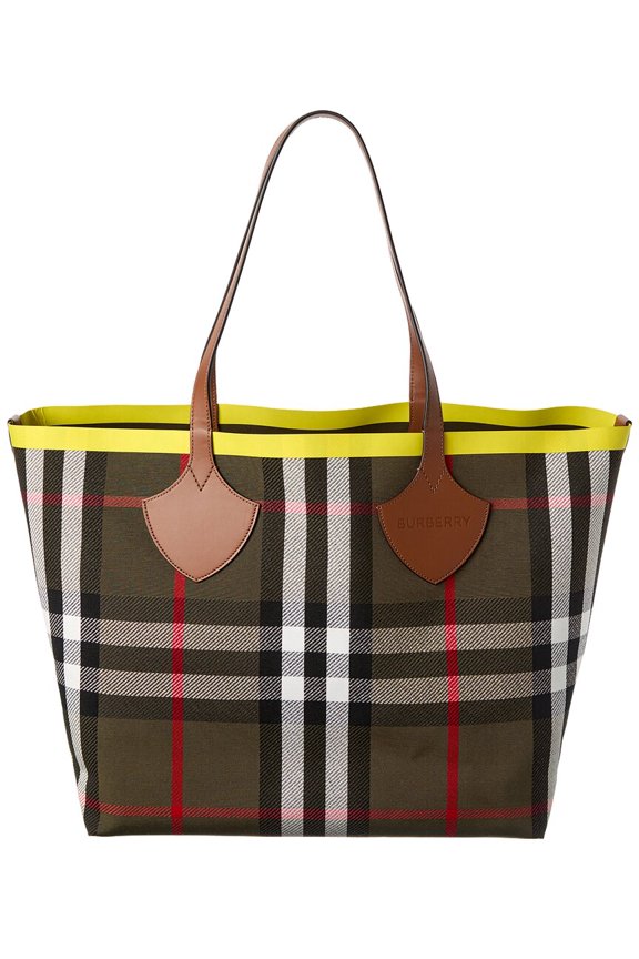 Check Large Reversible Canvas & Leather Tote