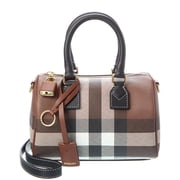 Burberry Check Mini E-Canvas & Leather Bowling Bag, Brown