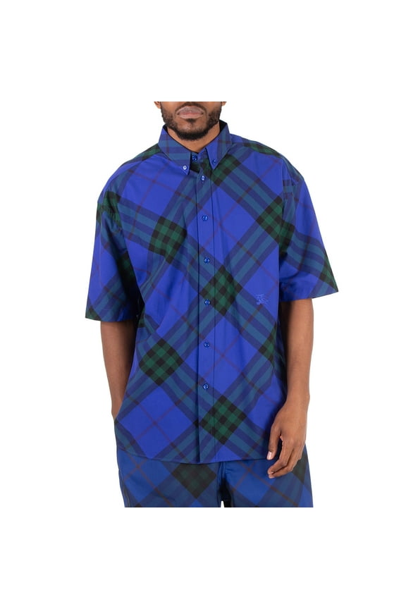 Check-Pattern Cotton Shirt, Size Medium